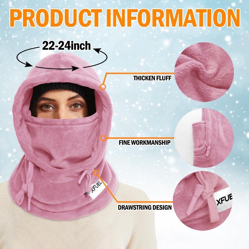 XFUEL Balaclava Ski Mask, Winter Thermal Hood Neck Warmer, Plush Lined, Windproof (US, Alpha, One Size, Dark Pink) - Image 3