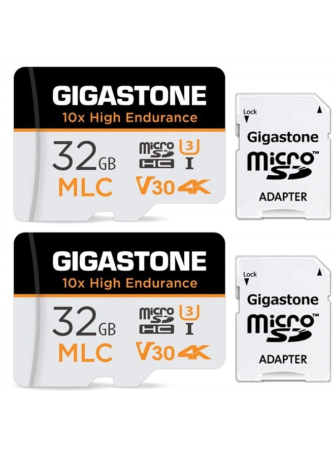 Gigastone [10x High Endurance] Gigastone Industrial 32GB 2-Pack MLC Micro SD Card, 4K Video Recording, Security Cam, Dash Cam, Surveillance Compatible 95MB/s, U3 C10, with Adapter [5-Yrs Free Data Recovery] - Image 1