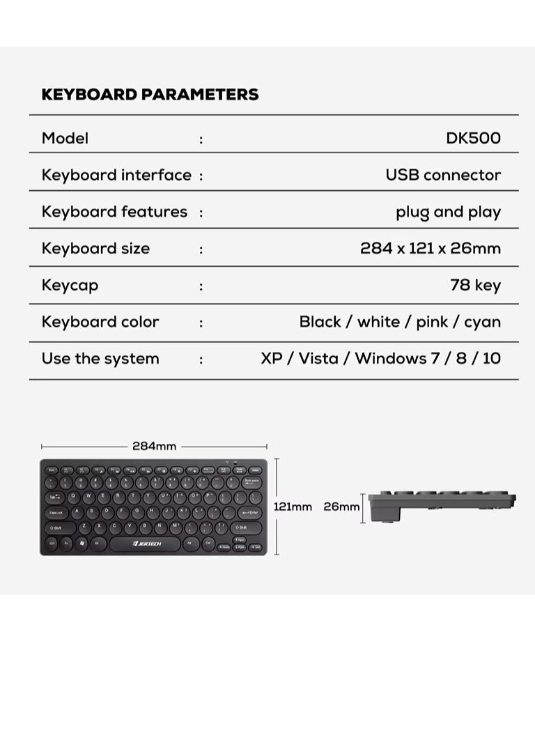 JERTECH - JERTECH Jertech DK500 USB Mini Silent Keyboard , Wired Office Comfort keyboard - 78 Slim Round keycap - Arabic & English | Blue - Image 1