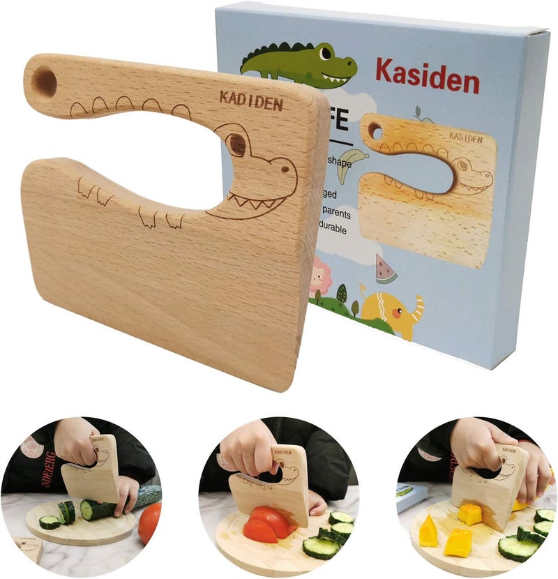 Kasiden سكين خشبي للأطفال للطهي، سكاكين آمنة للأطفال، لعبة مطبخ، قاطع، قاطع خضار وفواكه (للأعمار من 2-8 سنوات) - Image 1