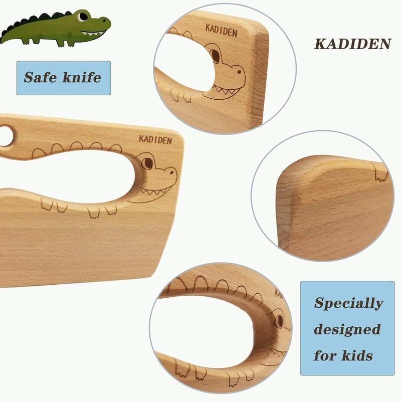 Kasiden سكين خشبي للأطفال للطهي، سكاكين آمنة للأطفال، لعبة مطبخ، قاطع، قاطع خضار وفواكه (للأعمار من 2-8 سنوات) - Image 3