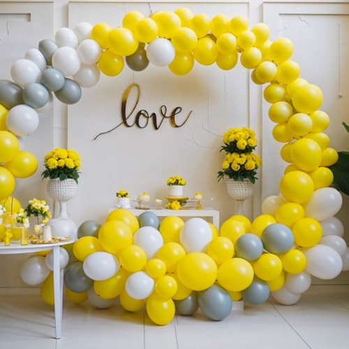RUBFAC 129pcs Yellow Balloons Different Sizes 18 12 10 5 Inch Latex Balloon Garland Arch Kit for Masquerade Party Decoration Gender Reveal Graduation Anniversary Baby Shower Party Supplies - Image 5