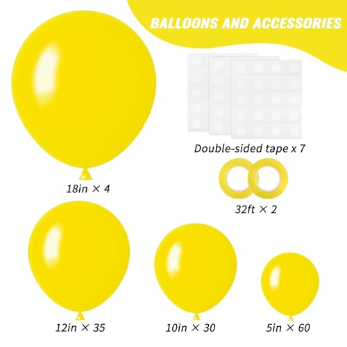 RUBFAC 129pcs Yellow Balloons Different Sizes 18 12 10 5 Inch Latex Balloon Garland Arch Kit for Masquerade Party Decoration Gender Reveal Graduation Anniversary Baby Shower Party Supplies - Image 2