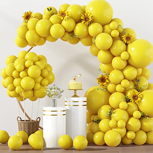RUBFAC 129pcs Yellow Balloons Different Sizes 18 12 10 5 Inch Latex Balloon Garland Arch Kit for Masquerade Party Decoration Gender Reveal Graduation Anniversary Baby Shower Party Supplies - Image 1