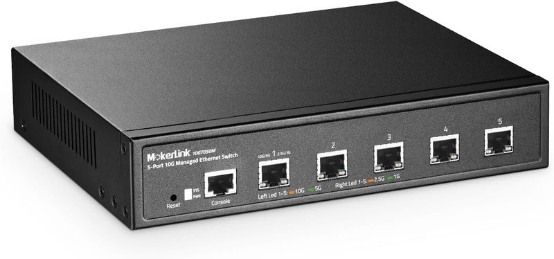 MokerLink 5 منافذ 10G، متكيف ذاتيًا 10G/5G/2.5G/1G، L3 عبر الويب/CLI، معدني مكتبي مُدار، سويتش إيثرنت | سويتش شبكة قابل للتركيب في الرف - Image 1
