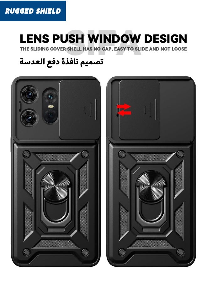 RUGGED SHIELD Motorola Edge 50 Pro Back Cover, Motorola Edge 50 Pro Cover with Slide Camera Cover, Military Grade Heavy Duty Shockproof Phone Case Cover with Ring Kickstand for Motorola Edge 50 Pro 5G, Black  - Image 2