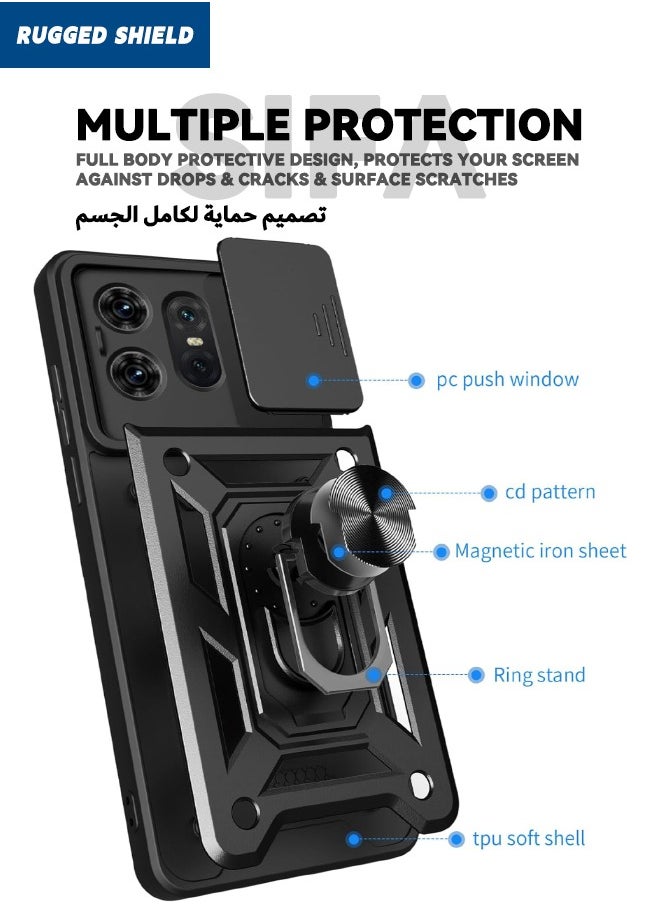 RUGGED SHIELD Motorola Edge 50 Pro Back Cover, Motorola Edge 50 Pro Cover with Slide Camera Cover, Military Grade Heavy Duty Shockproof Phone Case Cover with Ring Kickstand for Motorola Edge 50 Pro 5G, Black  - Image 3