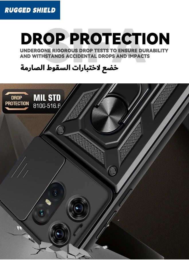 RUGGED SHIELD Motorola Edge 50 Pro Back Cover, Motorola Edge 50 Pro Cover with Slide Camera Cover, Military Grade Heavy Duty Shockproof Phone Case Cover with Ring Kickstand for Motorola Edge 50 Pro 5G, Black  - Image 4