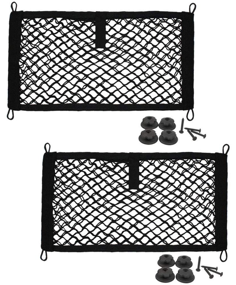 JAVOedge [2 Pack], JAVOedge Storage Stretchable Mesh Pocket Net for Car, Trunk, RV, Boats, Home with 8 PCS Mounting Screws and Built-in Hooks - Image 1