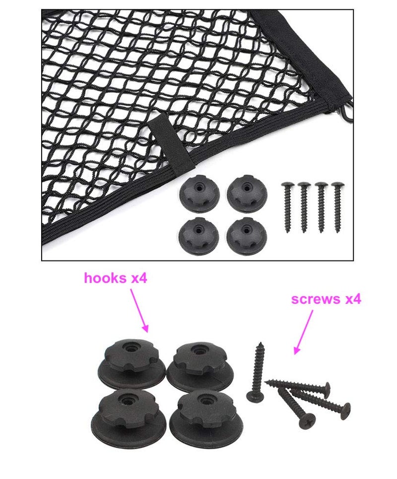 JAVOedge [2 Pack], JAVOedge Storage Stretchable Mesh Pocket Net for Car, Trunk, RV, Boats, Home with 8 PCS Mounting Screws and Built-in Hooks - Image 5