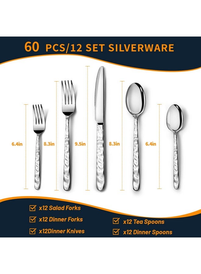NICE KITCHEN 60 Piece Silverware Set for 12, Food-Grade Stainless Steel Utensils Set Includes Spoons Forks Knives, Sturdy Home Kitchen Eating Tableware Set,Wave Style Design & Mirror Polished - Dishwasher Safe  - Image 2