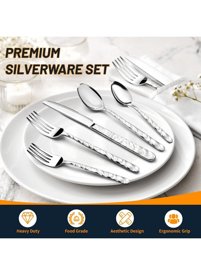 NICE KITCHEN 60 Piece Silverware Set for 12, Food-Grade Stainless Steel Utensils Set Includes Spoons Forks Knives, Sturdy Home Kitchen Eating Tableware Set,Wave Style Design & Mirror Polished - Dishwasher Safe  - Image 3