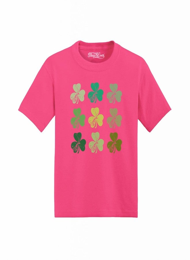 shop4ever® Shamrock Green Clovers St. Patrick's Day Toddler Cotton T-Shirt 5/6 Hot Pink - Image 1