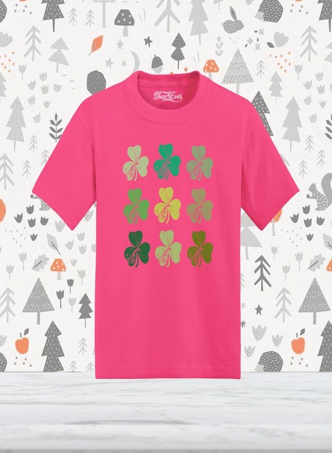 shop4ever® Shamrock Green Clovers St. Patrick's Day Toddler Cotton T-Shirt 5/6 Hot Pink - Image 3