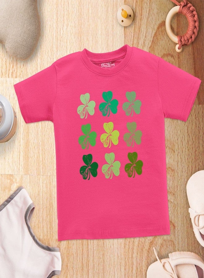 shop4ever® Shamrock Green Clovers St. Patrick's Day Toddler Cotton T-Shirt 5/6 Hot Pink - Image 2