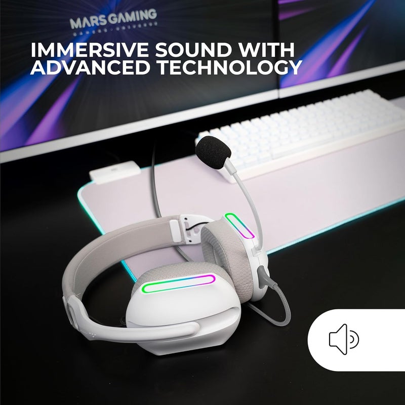 مارس_جيمنج مارس جيمينغ MH-PRO سماعات رأس للجيمينغ تدفق ARGB صوت محيطي وسادات أذن AIR 3D ميكروفون PS4 PS5 Xbox ONE Xbox Series X-S Switch 2 Windows Mac الهاتف الذكي الجهاز اللوحي أبيض - Image 2