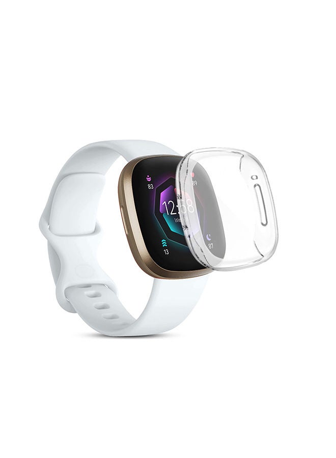 O Ozone for Fitbit Versa 3/Versa 4/Fitbit Sense/Sense 2 Strap Silicone Bands with Case, Adjustable Soft Sport Band Wristband Straps for Men Women-White  - Image 1