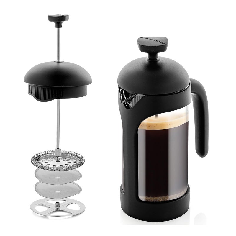 OVENTE French Press Coffee Maker 12 Ounce with Heat Resistant Borosilicate Glass & Stainless Steel 4-Level Filtration System, Portable Cold Brew Coffee Maker for Travel, Camping or Gift, Black FPB12B - Image 1