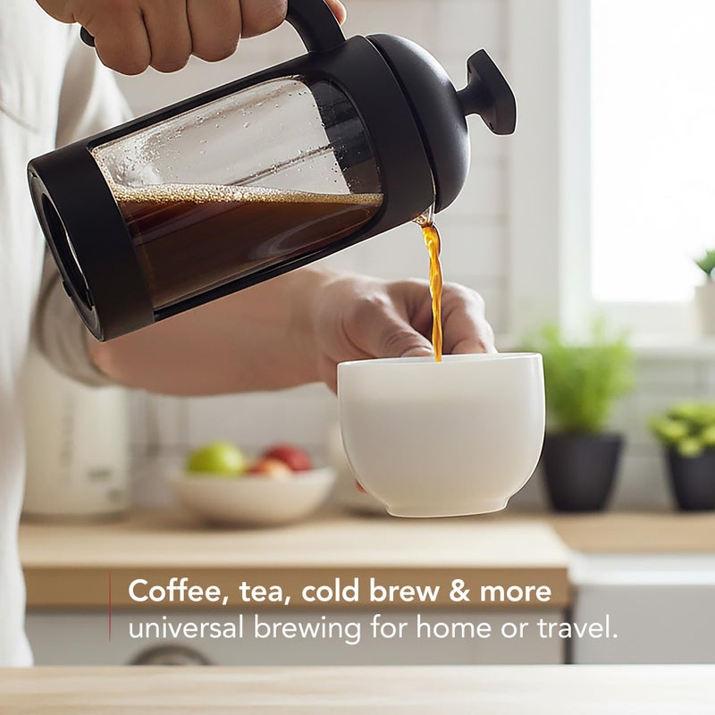 OVENTE French Press Coffee Maker 12 Ounce with Heat Resistant Borosilicate Glass & Stainless Steel 4-Level Filtration System, Portable Cold Brew Coffee Maker for Travel, Camping or Gift, Black FPB12B - Image 4