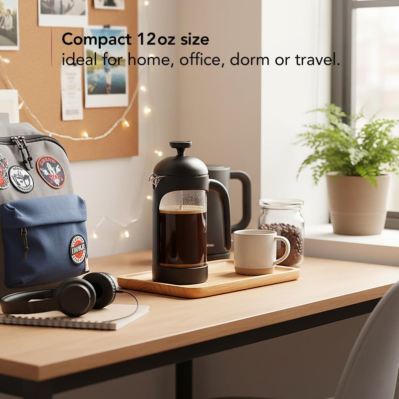 OVENTE French Press Coffee Maker 12 Ounce with Heat Resistant Borosilicate Glass & Stainless Steel 4-Level Filtration System, Portable Cold Brew Coffee Maker for Travel, Camping or Gift, Black FPB12B - Image 5