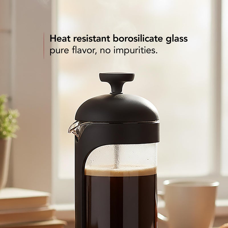 OVENTE French Press Coffee Maker 12 Ounce with Heat Resistant Borosilicate Glass & Stainless Steel 4-Level Filtration System, Portable Cold Brew Coffee Maker for Travel, Camping or Gift, Black FPB12B - Image 2