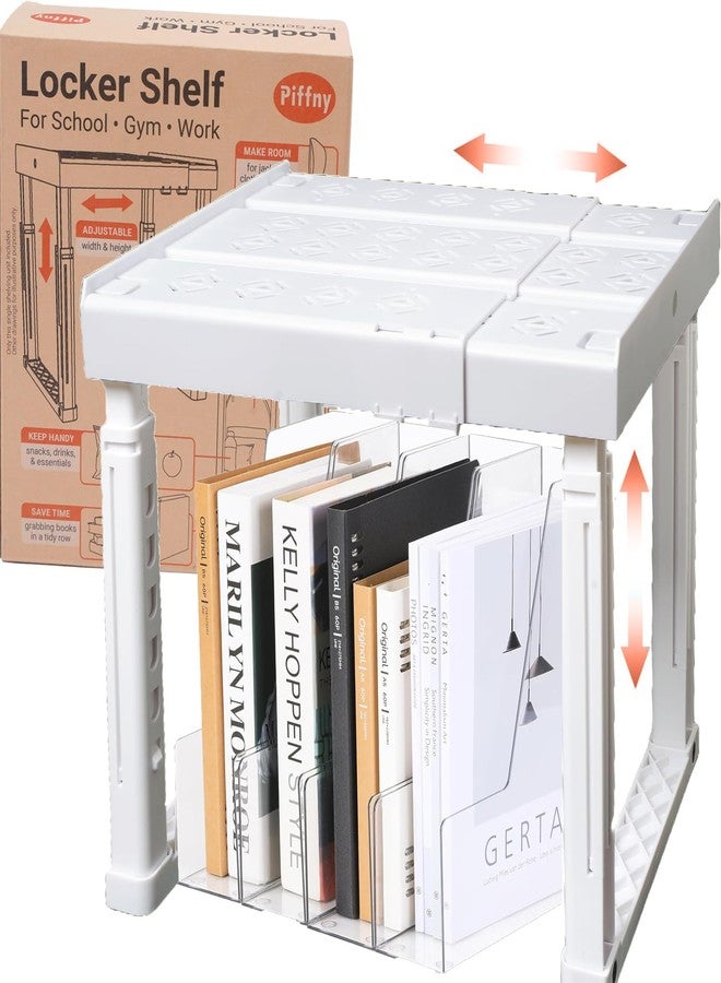 Piffny Locker Organizer Shelf， Adjustable Width and Height, Stackable, Ideal Locker Shelf for School, Office, Gym Lockers, or Even Kitchen Cabinets & Under Sink Organization (White 1 Pack) - Image 1