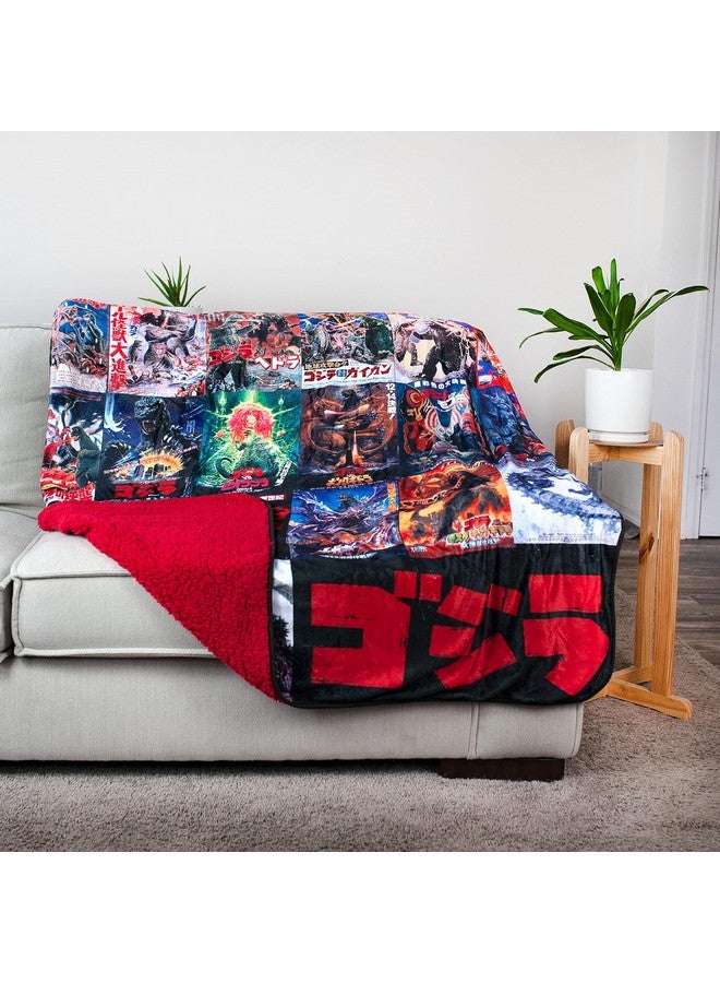 Godzilla Surreal Entertainment Godzilla Movie Poster Oversized Plush Throw Blanket | Cozy Sherpa Cover For Sofa, Bed Super Soft Fleece Official Kaiju Monster Gojira Collectible 76 x 54 Inches, Red, One Size - Image 2