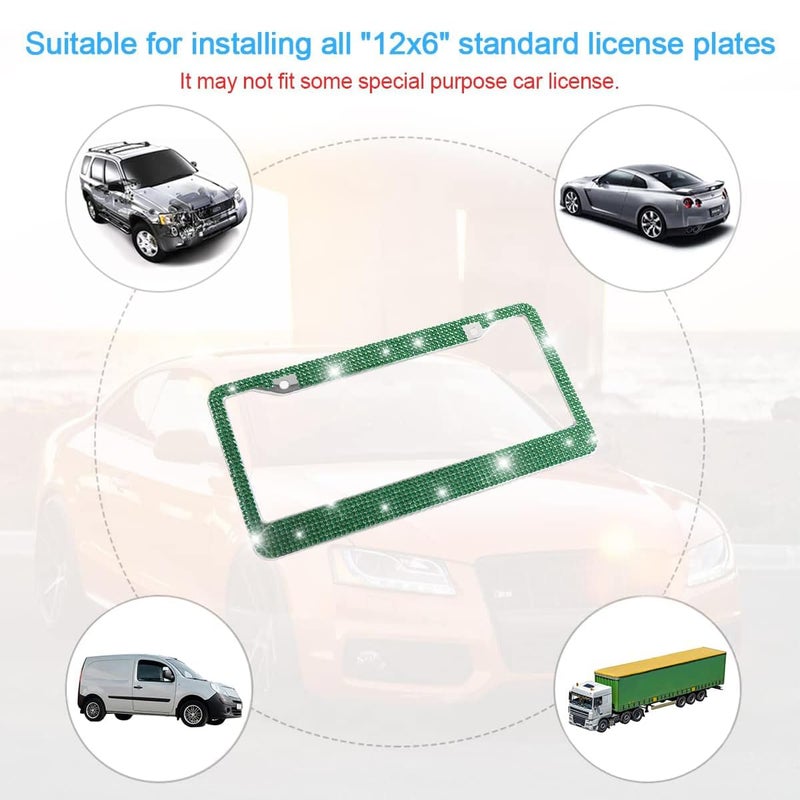 YALOK Bling 2PCS Car License Plate Frame, Handcrafted Crystal Stainless Steel License Plate Frame, Sparkly, Durable, Universal Fit, Car Accessories for Girls, Women (Dark Green) - Image 5