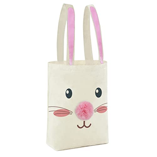 ATFUNSHOP Easter Canvas Tote Bag for Kids Reusable Large Easter Bunny Bags Baskets for Easter Egg Hunt Baby Shower Birthday Party Supplies Pink - Image 1