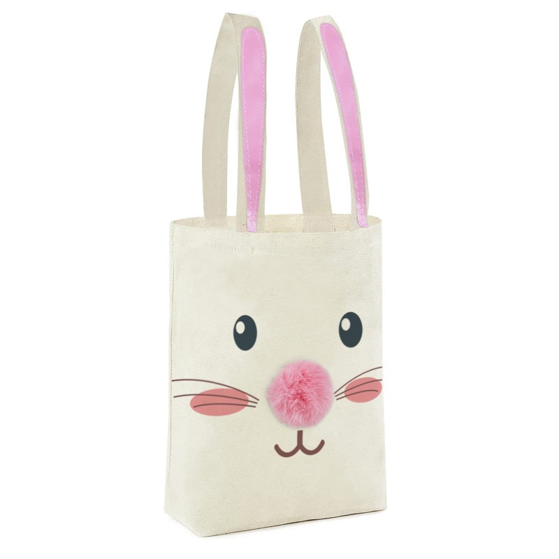ATFUNSHOP Easter Canvas Tote Bag for Kids Reusable Large Easter Bunny Bags Baskets for Easter Egg Hunt Baby Shower Birthday Party Supplies Pink - Image 2