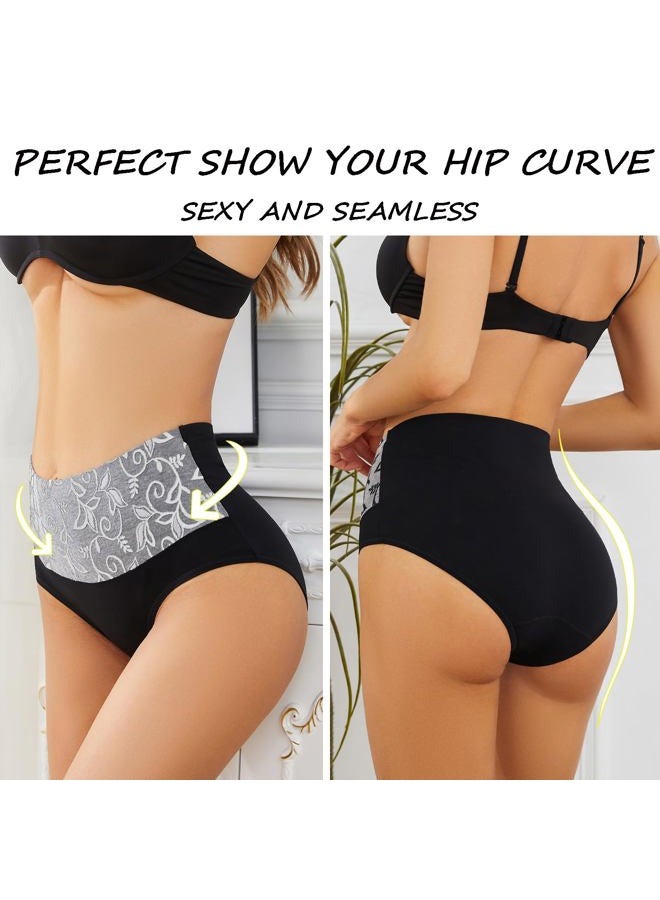 MEIDAYAI Womens Underwear Cotton Tummy Control High Waisted Underwear Soft Breathable Full Coverage Panties Multipack, Black, L - Image 3