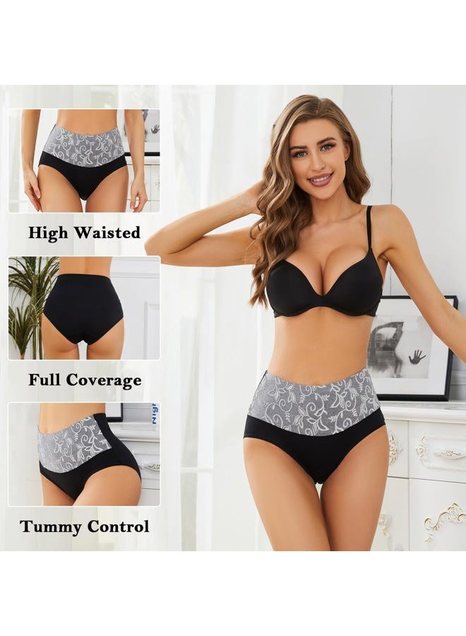 MEIDAYAI Womens Underwear Cotton Tummy Control High Waisted Underwear Soft Breathable Full Coverage Panties Multipack, Black, L - Image 4