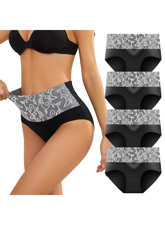 MEIDAYAI Womens Underwear Cotton Tummy Control High Waisted Underwear Soft Breathable Full Coverage Panties Multipack, Black, L - Image 1
