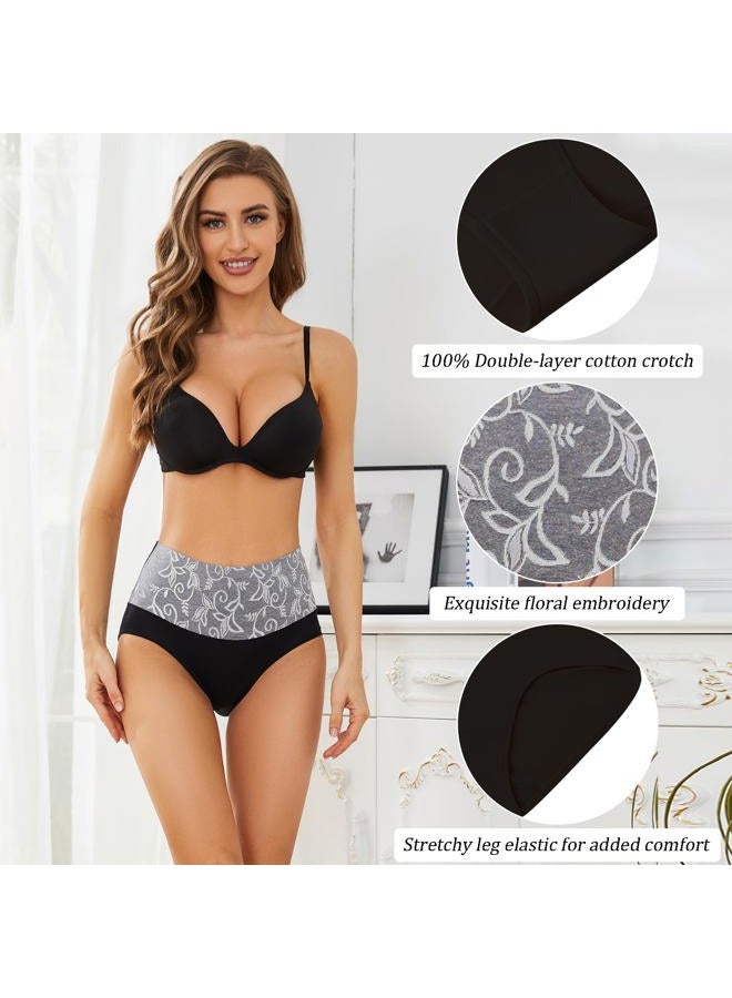 MEIDAYAI Womens Underwear Cotton Tummy Control High Waisted Underwear Soft Breathable Full Coverage Panties Multipack, Black, L - Image 5