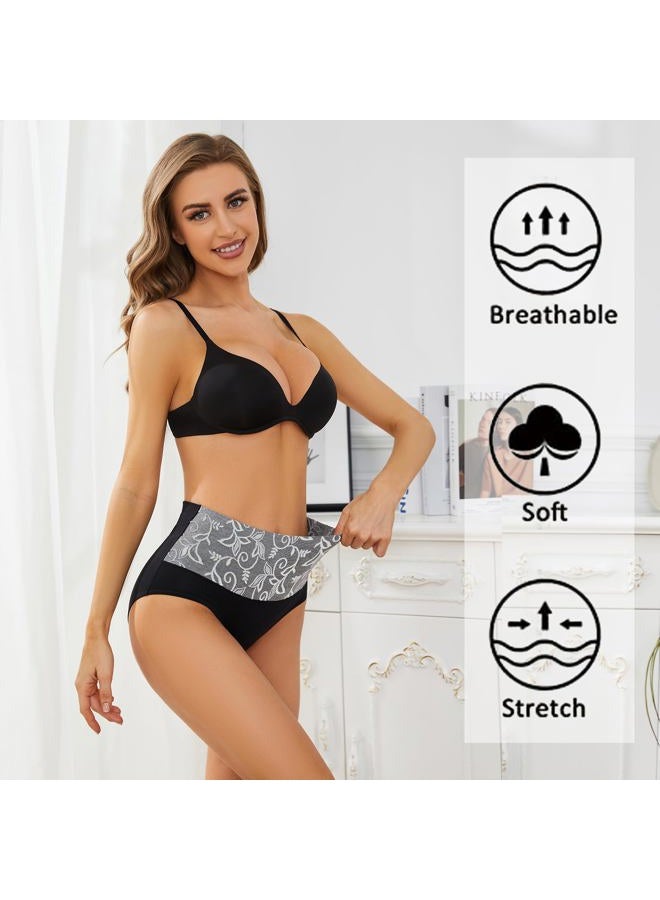 MEIDAYAI Womens Underwear Cotton Tummy Control High Waisted Underwear Soft Breathable Full Coverage Panties Multipack, Black, L - Image 2