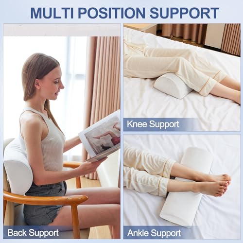 Resylp Knee Pillow for Back Sleeping, Memory Foam Bolster Pillow for Legs, Under Knee Pillow for Sleeping, Leg Pillow for Back & Hip Pain Relief, Half Moon Boslter, White - Image 3