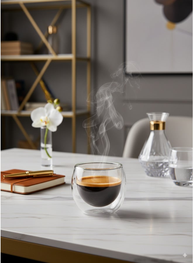 كذا هوم كاسا هوم فنجان زجاج بايركس مزدوج الجدار معزول شفاف مقاوم حرارة مج قهوة مصري - Image 1