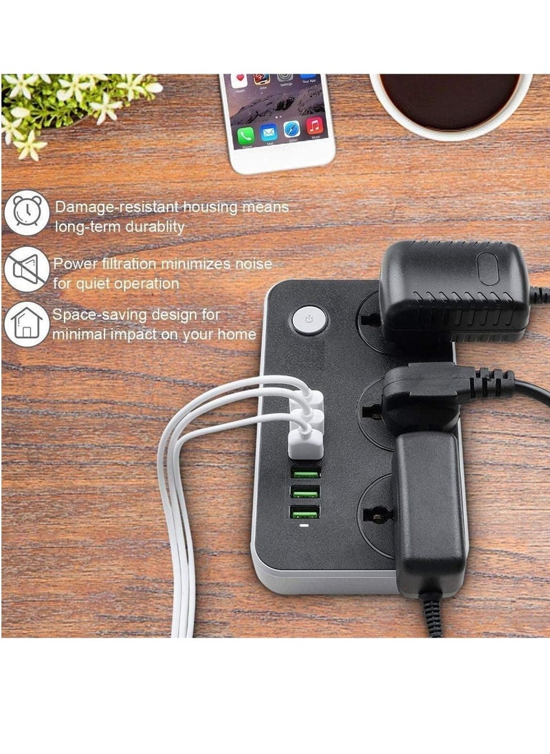 Generic - 3.4 A Smart Extension Board with 3 Universal Socket and Surge Protector with 6 USB Type A Charger Ports(Black) - Image 1