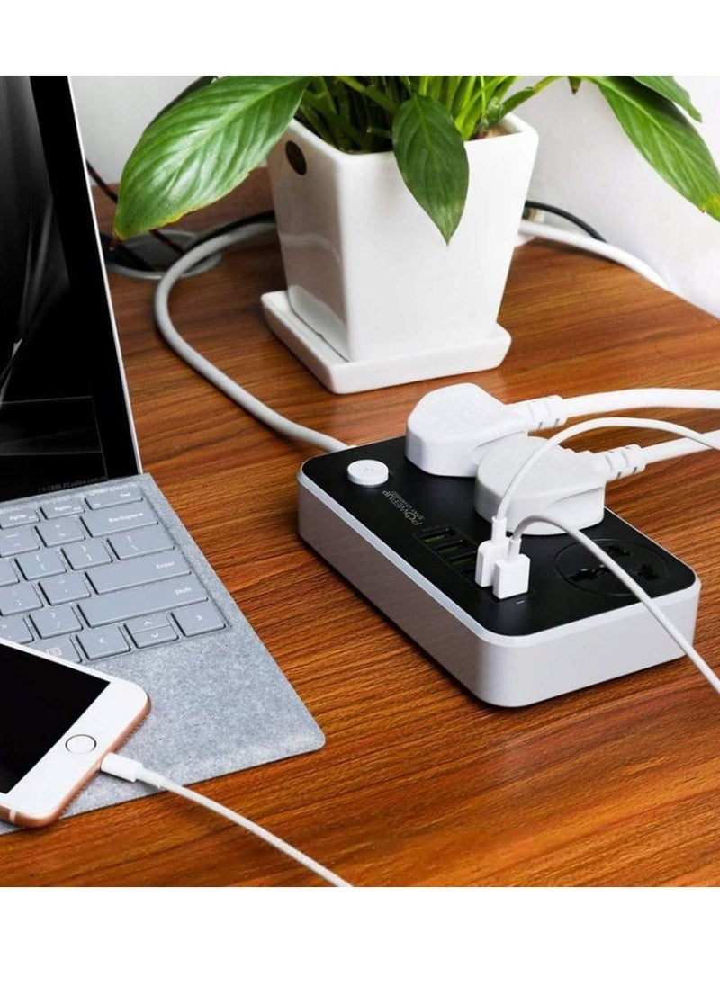 Generic - 3.4 A Smart Extension Board with 3 Universal Socket and Surge Protector with 6 USB Type A Charger Ports(Black) - Image 1