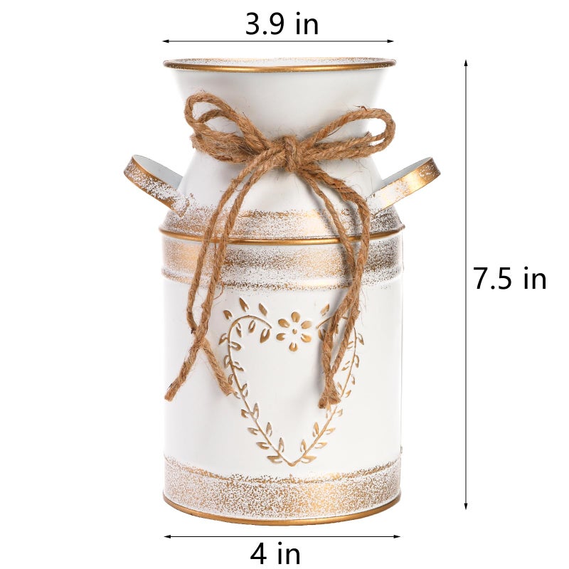 Hacaroa 2 Pack Metal Milk Can Rustic Galvanized Vase  7.5 Inch Shabby Chic Can Jug with Handle  Primitive Decorative Flower Vase Mini Pitcher for Home  Living Room  Kitchen  Farmhouse Decoration - Image 2