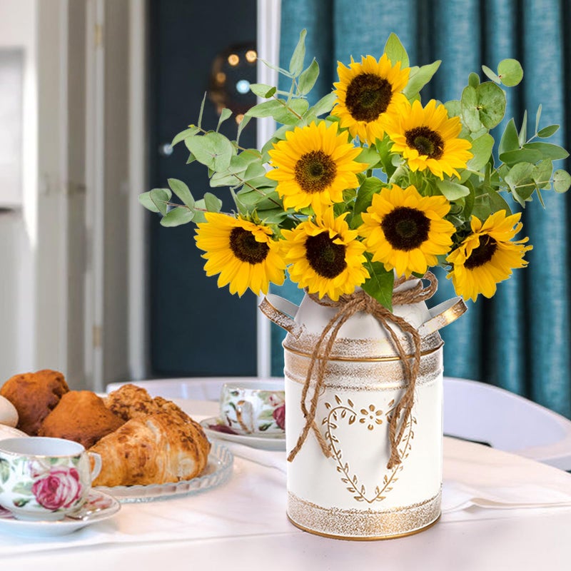 Hacaroa 2 Pack Metal Milk Can Rustic Galvanized Vase  7.5 Inch Shabby Chic Can Jug with Handle  Primitive Decorative Flower Vase Mini Pitcher for Home  Living Room  Kitchen  Farmhouse Decoration - Image 5