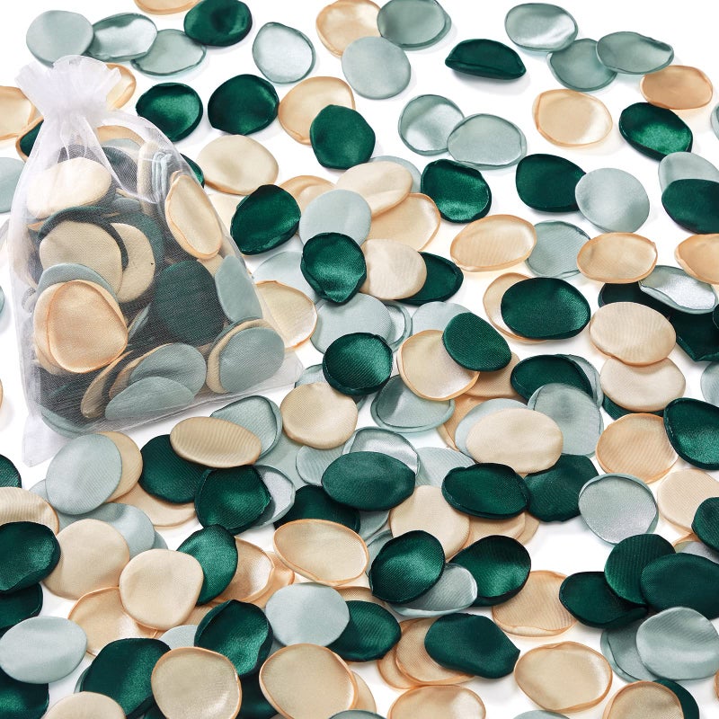 Serwalin 300Pcs Silk Rose Petals Flower Petals for Christmas Weddings Proposal Green Gold Petals Flower Girl Petals Aisle Flower Girl Basket Runner Bridal Shower Table Decor 3 Color Mixes