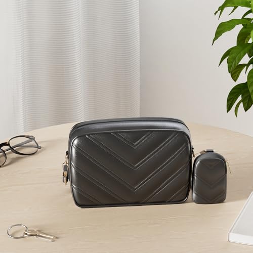 ADISA Women's Girls Cross Body Sling Bag with Pouch (SL5127_Black) - Image 2