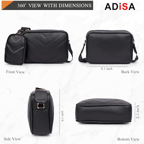ADISA Women's Girls Cross Body Sling Bag with Pouch (SL5127_Black) - Image 3