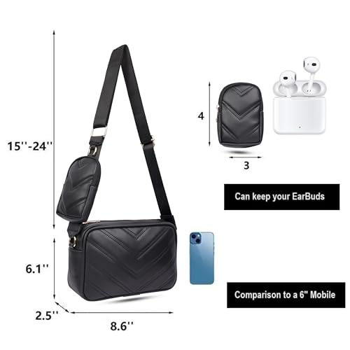 ADISA Women's Girls Cross Body Sling Bag with Pouch (SL5127_Black) - Image 4