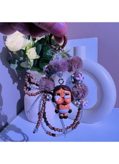 Generic Flocking Labubu Doll Vinyl Flying Policewoman And Other Mobile Phone Pendant Key Chain Hand Diy-Specifications:Crying Baby Feitian Sitting Pink-bag Keychain Pendant  - Image 5