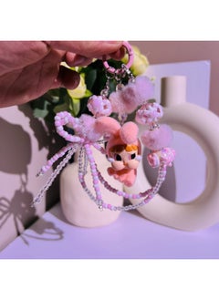 Generic Flocking Labubu Doll Vinyl Flying Policewoman And Other Mobile Phone Pendant Key Chain Hand Diy-Specifications:Crying Baby Feitian Sitting Pink-bag Keychain Pendant  - Image 1