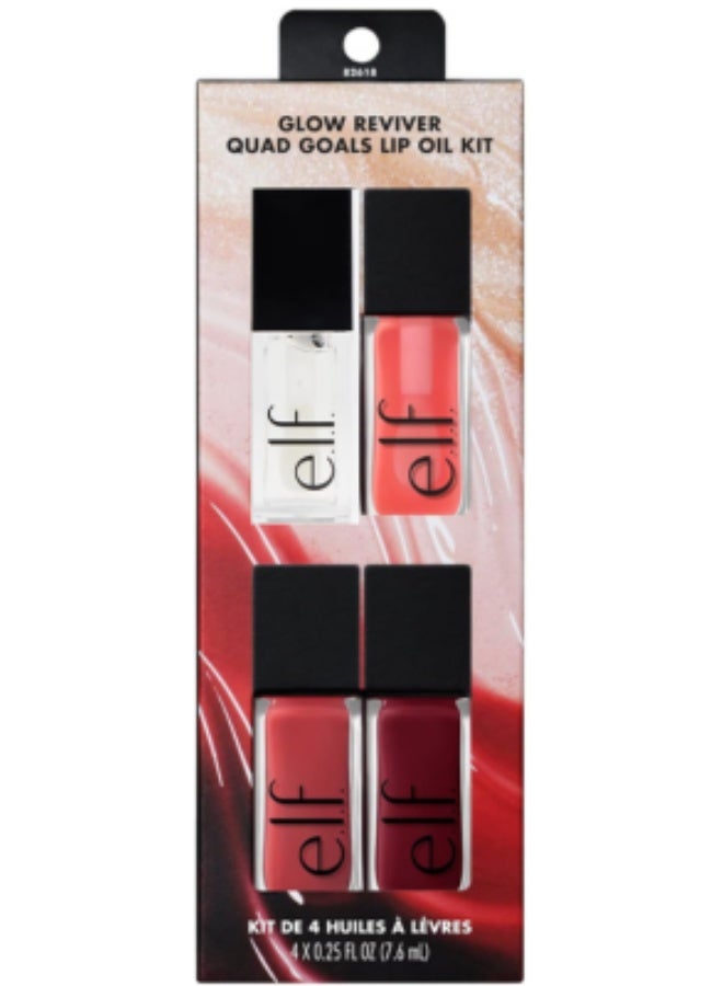 إلف مجموعة زيت الشفاه إيلف جلو ريفايفر رباعية الأهداف، ملمع شفاه لإضفاء لمسة نهائية لامعة وطبقة شفافة من اللون، غير لاصق، نباتي وخالٍ من القسوة، 4 ملمعات - Image 1