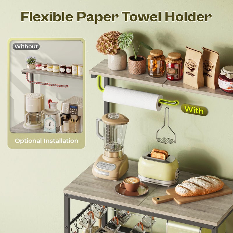 Huuger 4-Tier Bakers Rack with Reversible Power Outlet, 23.6 Inch Microwave Stand, Kitchen Coffee Bar, with Top Shelf, 6 S Hooks, Grey - Image 5