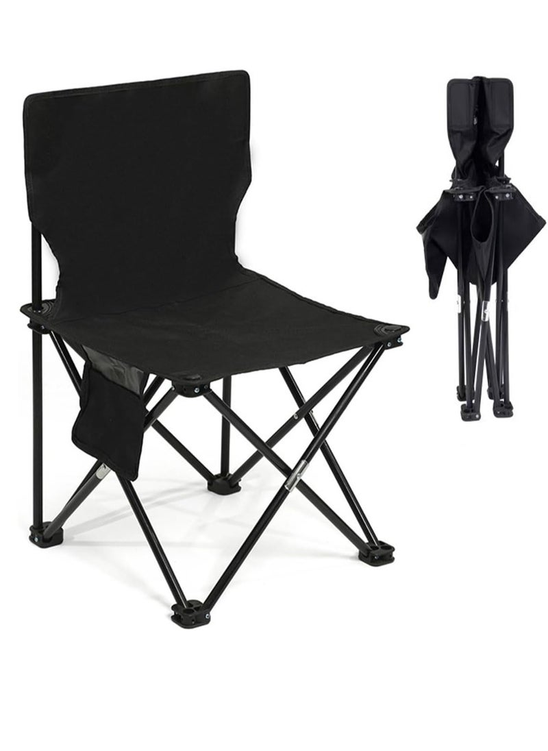 HotsUAE Portable Camping Chair, Lightweight Folding Design with Cooler Bag, Black, for Outdoor Activities  - Image 1